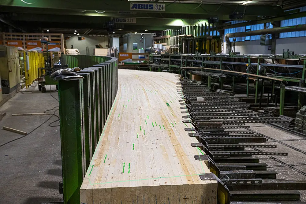 Projection laser pour le positionnement de pièces de bois préfabriquées